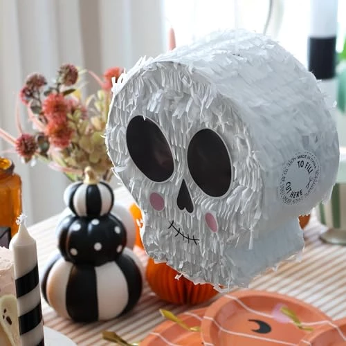 Halloween Skull Pinata - Pack Of 1 - White Skull Shaped Pinata And Face Stickers - Fun Kids Halloween Party Activity Decoration 1 Halloween Skull Pinata - Pack Of 1 - White Skull Shaped Pinata And Face Stickers - Fun Kids Halloween Party Activity Decoration