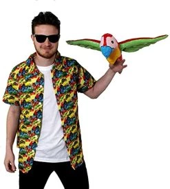Pet Detective Fancy Dress Set - 90s Comedy Costume For Adults Hawaiian Shirt + White Shirt + Sunglasses And Parrot (XXL)