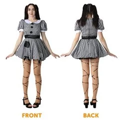 Ladies Ragdoll Halloween Costume - Medium - Black And White Gingham Dress With Black Patches - Adults Broken Doll Halloween Trick Or Treat Fancy Dress Costume -I Love Fancy Dress Ltd Shop 51rEIZvzuWL