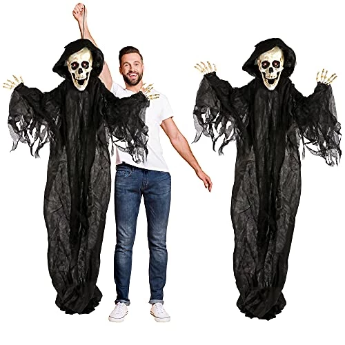 I LOVE FANCY DRESS Animatronic Grim Reaper 75cm 96" Halloween Decoration - Red Light Up Eyes & Sound Effects - Poseable Arms - Halloween Props - Pack Of 2 1 I LOVE FANCY DRESS Animatronic Grim Reaper 75cm 96" Halloween Decoration - Red Light Up Eyes & Sound Effects - Poseable Arms - Halloween Props - Pack Of 2