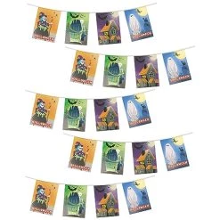 Halloween Bunting Decoration - 20m 66ft - 40 Flag - Plastic All Weather - Halloween Banner - Trick Or Treat Fancy Dress - Hang On Windows, Doors - Home, Office - Indoor Outdoor Use