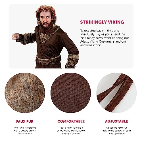 Mens Viking Medieval Costume - Large - Brown Viking Costume With Belt, Bootcovers & Armcovers - Perfect For Medievil Viking Dress Up And Other Fancy Dress Events 2 Mens Viking Medieval Costume - Large - Brown Viking Costume With Belt, Bootcovers & Armcovers - Perfect For Medievil Viking Dress Up And Other Fancy Dress Events - Image 2