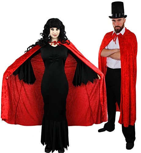 COUPLES VAMPIRE + VAMPIRESS HALLOWEEN FANCY DRESS COSTUME SET - LADIES LONG BLACK GOTHIC DRESS & HOODED VELOUR CAPE | TOP HAT + RED CAPE | 2x VAMPIRE FANGS, 2x FACEPAINT, 2x FAKE BLOOD – M 1 COUPLES VAMPIRE + VAMPIRESS HALLOWEEN FANCY DRESS COSTUME SET - LADIES LONG BLACK GOTHIC DRESS & HOODED VELOUR CAPE | TOP HAT + RED CAPE | 2x VAMPIRE FANGS, 2x FACEPAINT, 2x FAKE BLOOD – M