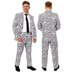 ADULTS DALMATIAN FANCY DRESS COSTUME - DALMATIAN PRINT SUIT JACKET & MATCHING TROUSERS + BLACK TIE - PERFECT FOR HALLOWEEN, TV & FILM, TEACHER SCHOOL BOOK WEEK/WORLD BOOK DAY FANCY DRESS
