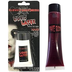 MAKE UP SPECIAL EFFECTS SET FAKE BLOOD PLUS LIQUID LATEX PERFECT FOR FAKE SCARS, ZOMBIE FANCY DRESS AND SCARY MAKE UP - PACK OF 1