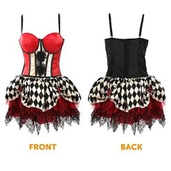 Ladies Scary Clown Halloween Costume - Red & White Corset And Black & White Harlequin Skirt - Adults Clown Halloween Fancy Dress Costume -I Love Fancy Dress Ltd Shop 51w28cECPmL