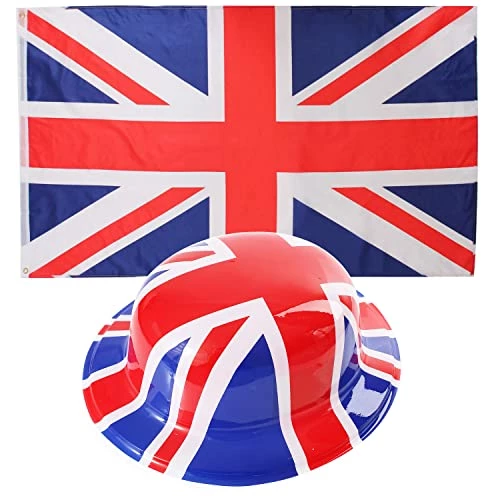UK FLAG & HAT FANCY DRESS ACCESSORY SET. 3X5FT FLAG + UNION JACK BOWLER HAT. UNITED KINGDOM SUPPORTERS FLAG & HAT FANCY DRESS ACCESSORY SET FOOTBALL RUGBY FLAG 1 UK FLAG & HAT FANCY DRESS ACCESSORY SET. 3X5FT FLAG + UNION JACK BOWLER HAT. UNITED KINGDOM SUPPORTERS FLAG & HAT FANCY DRESS ACCESSORY SET FOOTBALL RUGBY FLAG