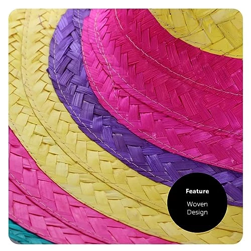 I LOVE FANCY DRESS Adults Multicoloured Mexican Sombreros - Green/Yellow/Pink Striped Straw Hat With Pom Pom Trimming For Mens And Women 4 I LOVE FANCY DRESS Adults Multicoloured Mexican Sombreros - Green/Yellow/Pink Striped Straw Hat With Pom Pom Trimming For Mens And Women - Image 4