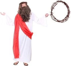 Jesus Christ Costume - White Robe With Red Sash - Mens Funny Fancy Dress Party Costume