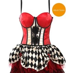 Ladies Scary Clown Halloween Costume - Red & White Corset And Black & White Harlequin Skirt - Adults Clown Halloween Fancy Dress Costume -I Love Fancy Dress Ltd Shop 51yhxiN3lcL