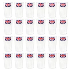 I LOVE FANCY DRESS Union Jack Tumblers - Pack Of 24 - Clear Plastic Tumbler Cups With Union Jack Flag Print - King's Coronation Jubilee Street Party Tableware