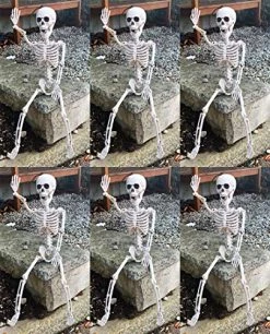 PACK OF 6: 60CM/2FT HANGING POSABLE SKELETON HALLOWEEN PROPS / DECORATIONS. SET A SPOOKY HALLOWEEN SCENE WITH THESE QUALITY POSEABLE SKELETONS. HALLOWEEN DECORATIONS FOR PARTIES. FANCY DRESS PROPS