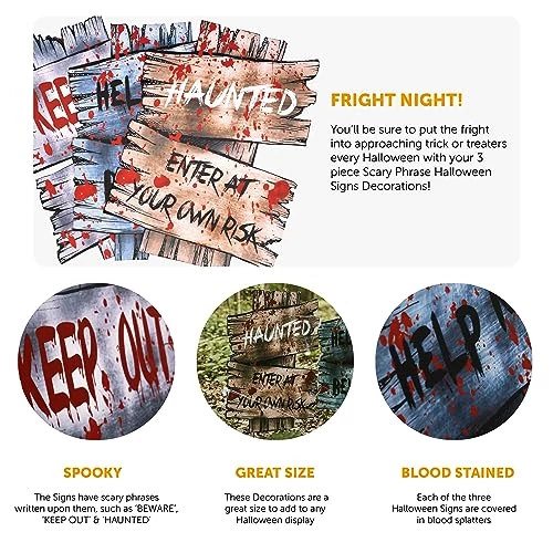 I LOVE FANCY DRESS Halloween Signs 3 Pc Halloween Decoration - 50cm 19 1/2 Inch - Creepy Phrases - Halloween Props - Pack Of 1 2 I LOVE FANCY DRESS Halloween Signs 3 Pc Halloween Decoration - 50cm 19 1/2 Inch - Creepy Phrases - Halloween Props - Pack Of 1 - Image 2