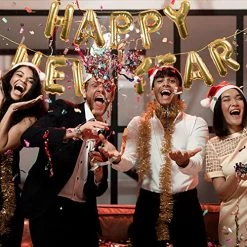 I LOVE FANCY DRESS Merry Christmas Balloon Happy New Year Gold Balloon Banner - Helium And Air- For Christmas Party Decoration (Gold) -I Love Fancy Dress Ltd Shop 61Pon2VcAOL