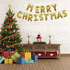 I LOVE FANCY DRESS Merry Christmas Balloon Happy New Year Gold Balloon Banner - Helium And Air- For Christmas Party Decoration (Gold) -I Love Fancy Dress Ltd Shop 61ba2wvbD2L