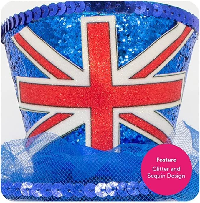 Mini Union Jack Top Hat With Fascinator Veil - Perfect For The Kings Coronation, VE Day, Jubilee Fancy Dress, 90s Music Icons, Brit Pop Blue 4 Mini Union Jack Top Hat With Fascinator Veil - Perfect For The Kings Coronation, VE Day, Jubilee Fancy Dress, 90s Music Icons, Brit Pop Blue - Image 4